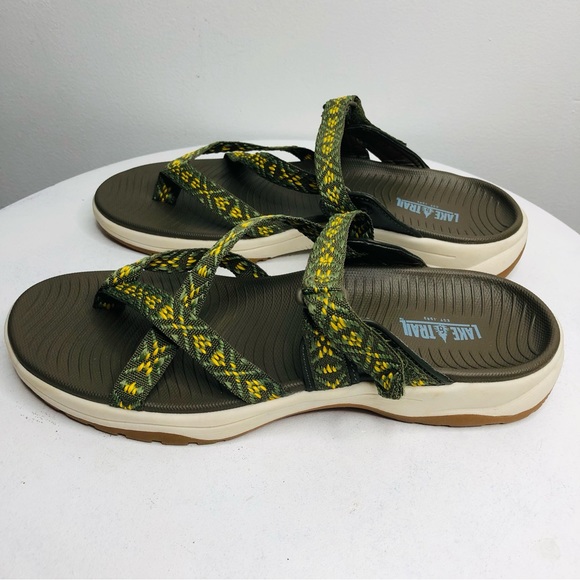 NWOT Lake & Trail Bailey green & yellow slip on sandals SZ 9M  RR1 - Picture 6 of 11